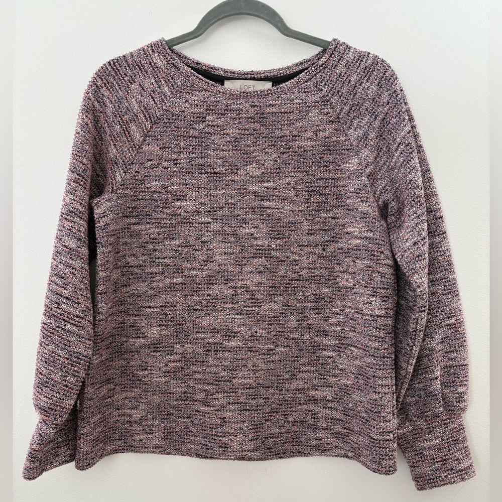 LOFT Pink and Gray Marled Crew Neck Sweater